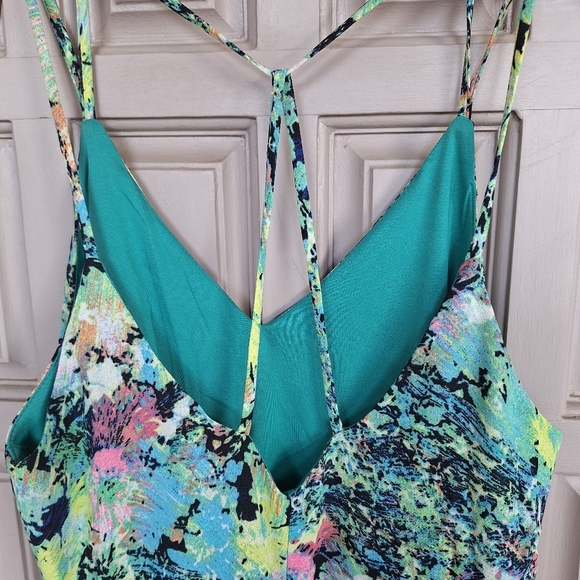 Xhileration Dress Spaghetti Cross Straps SzL Aqua Floral Print Pretty Summer - Picture 4 of 10